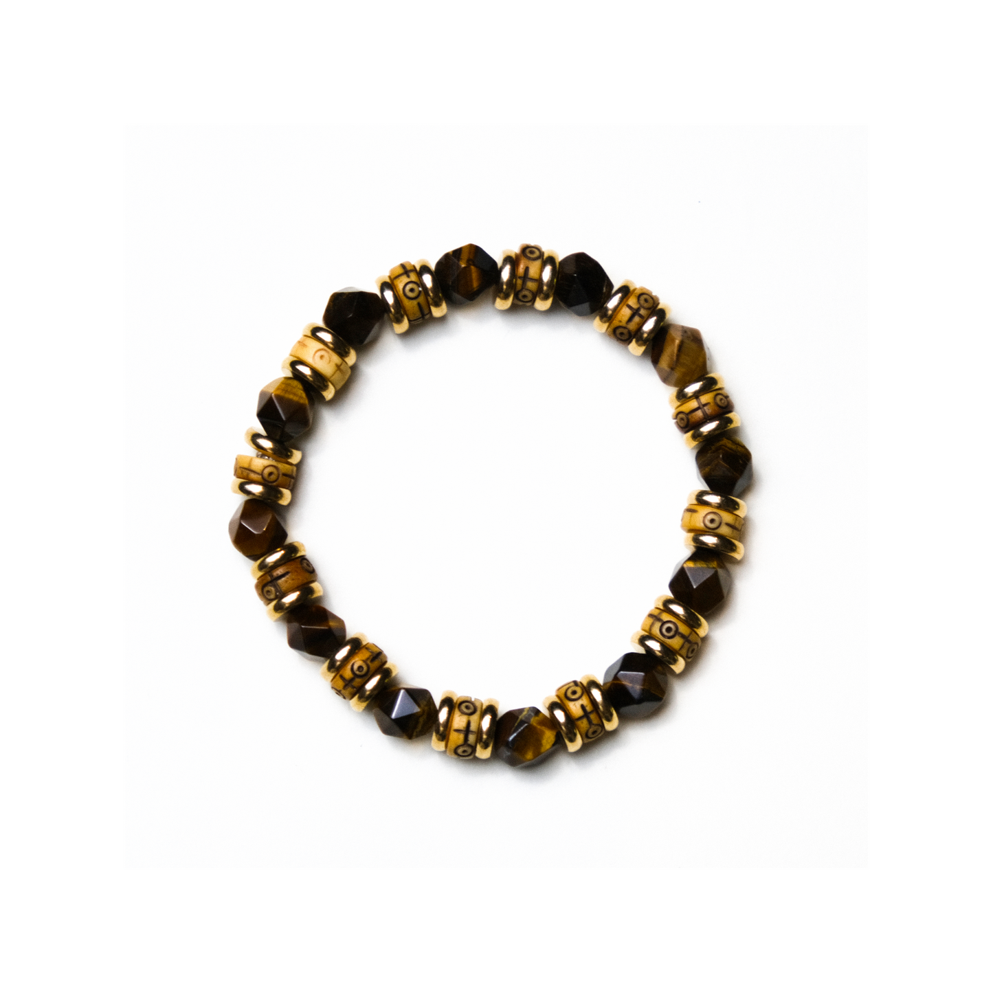 Tiger Eye & Carved Bone Prosperity Bracelet