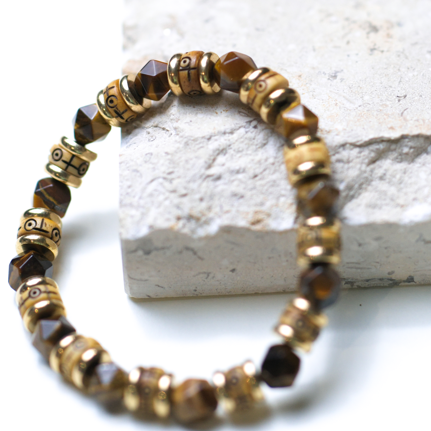 Tiger Eye & Carved Bone Prosperity Bracelet