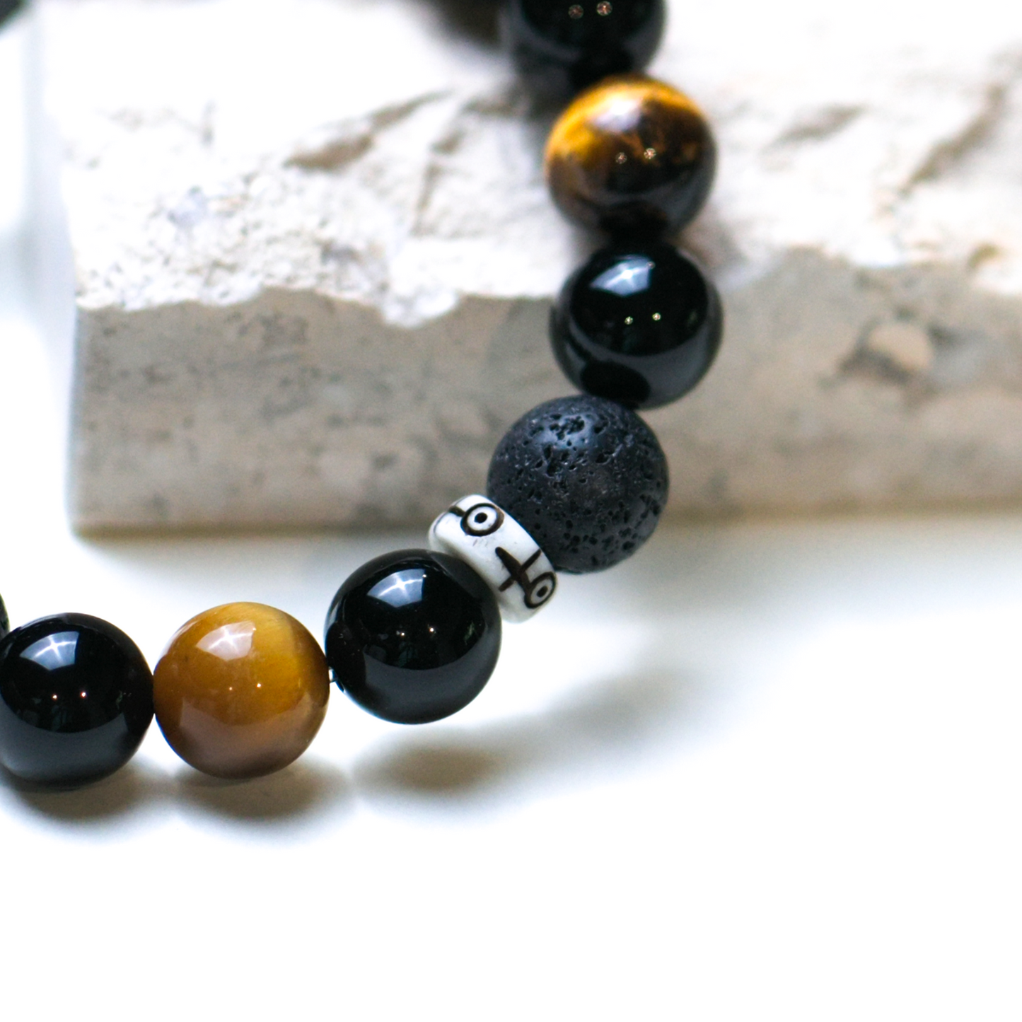 Volcanic Stone Tiger Eye and Black Onyx Bracelet
