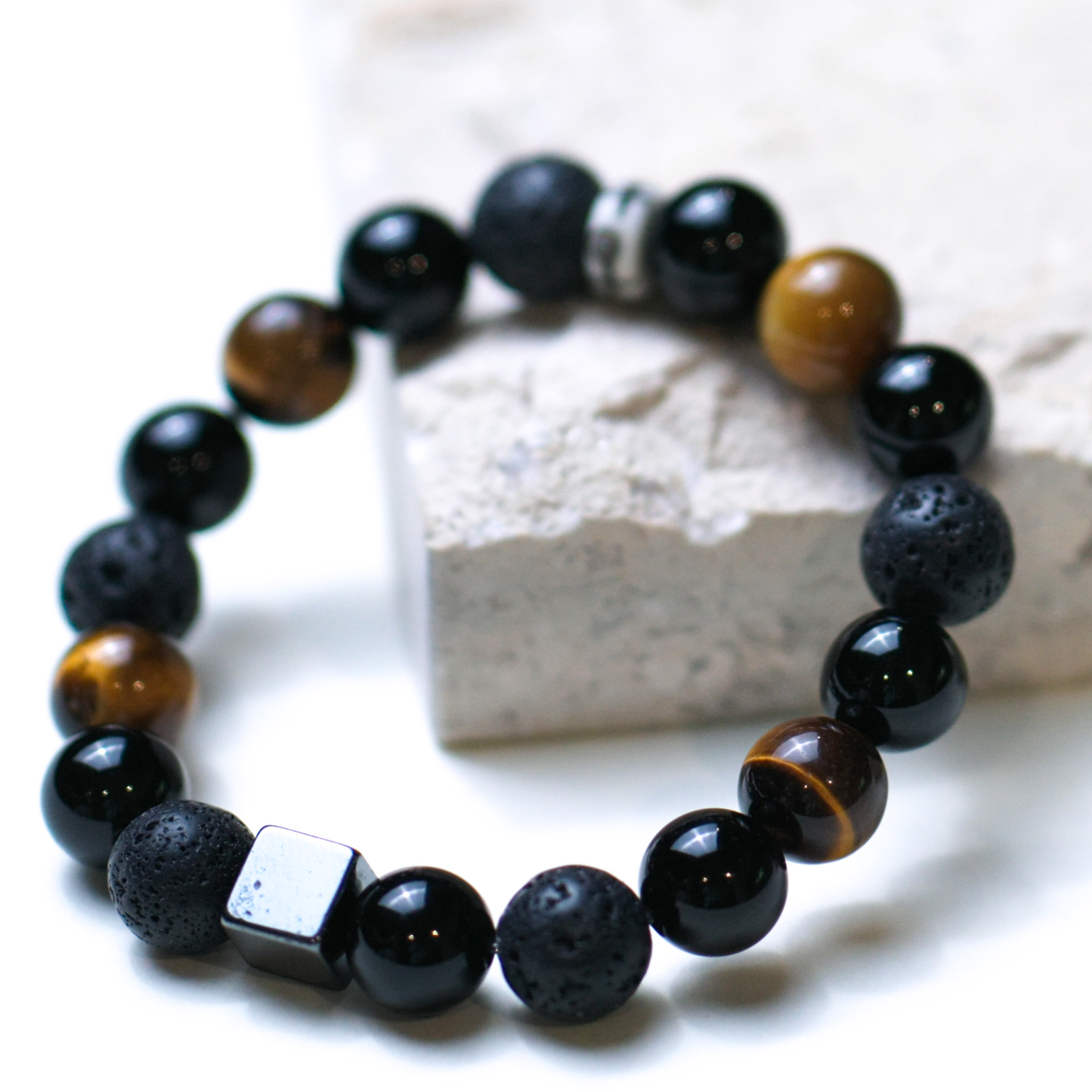 Volcanic Stone Tiger Eye and Black Onyx Bracelet