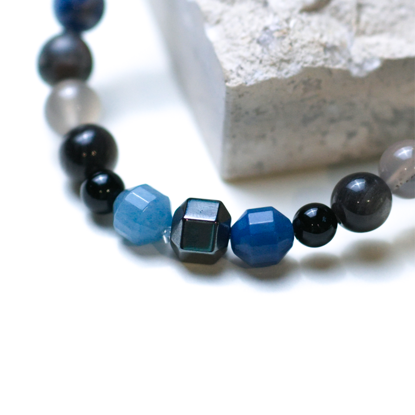 Blue Sodalite & Silver Sheen Agate Bracelet