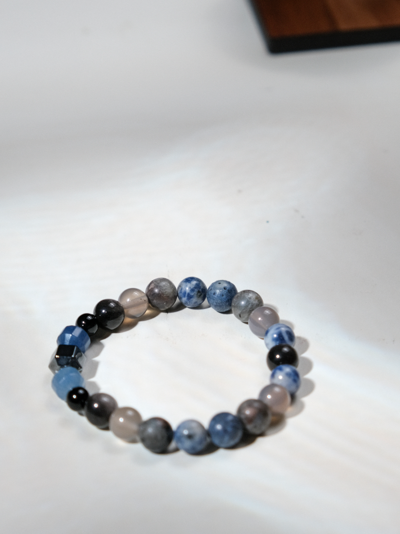 Blue Sodalite & Silver Sheen Agate Bracelet