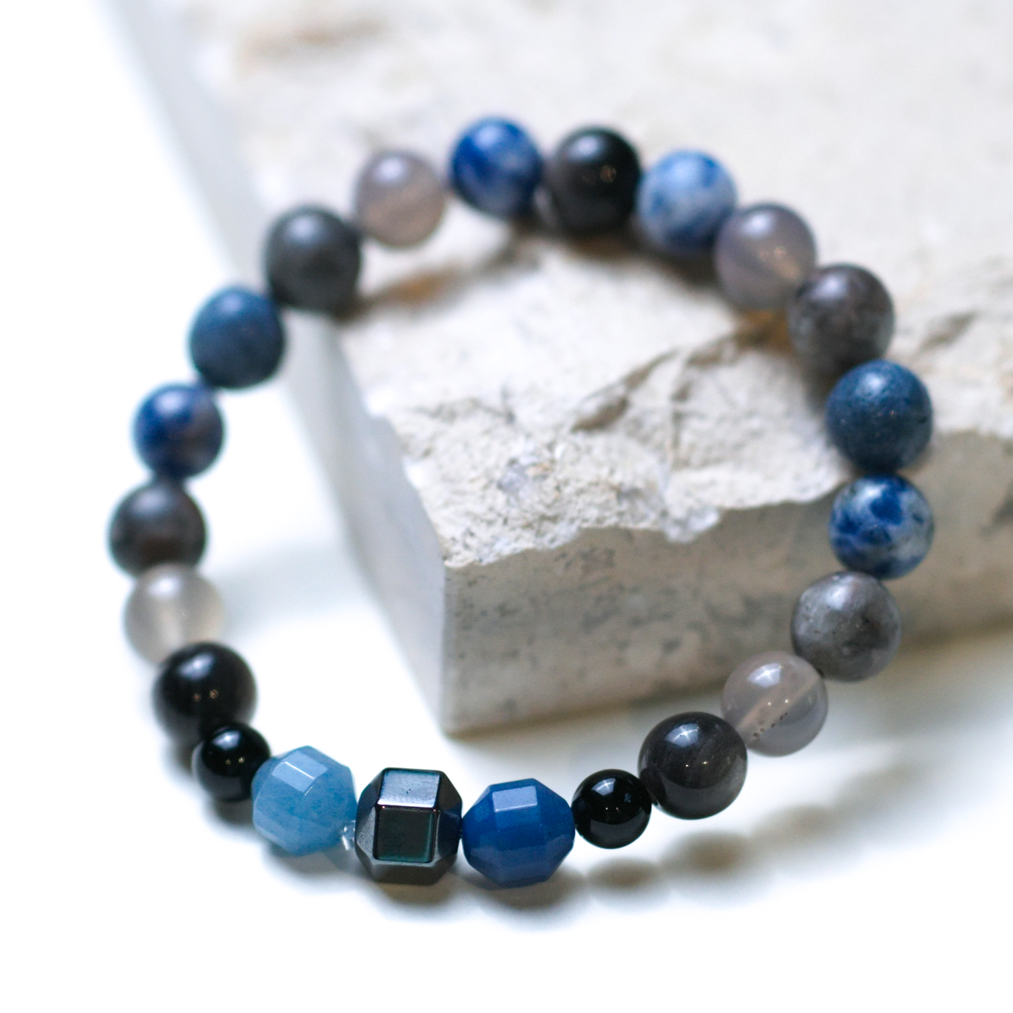 Blue Sodalite & Silver Sheen Agate Bracelet