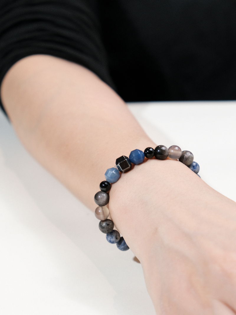 Blue Sodalite & Silver Sheen Agate Bracelet