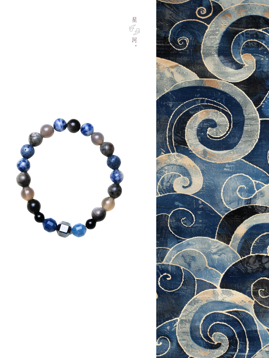 Blue Sodalite & Silver Sheen Agate Bracelet