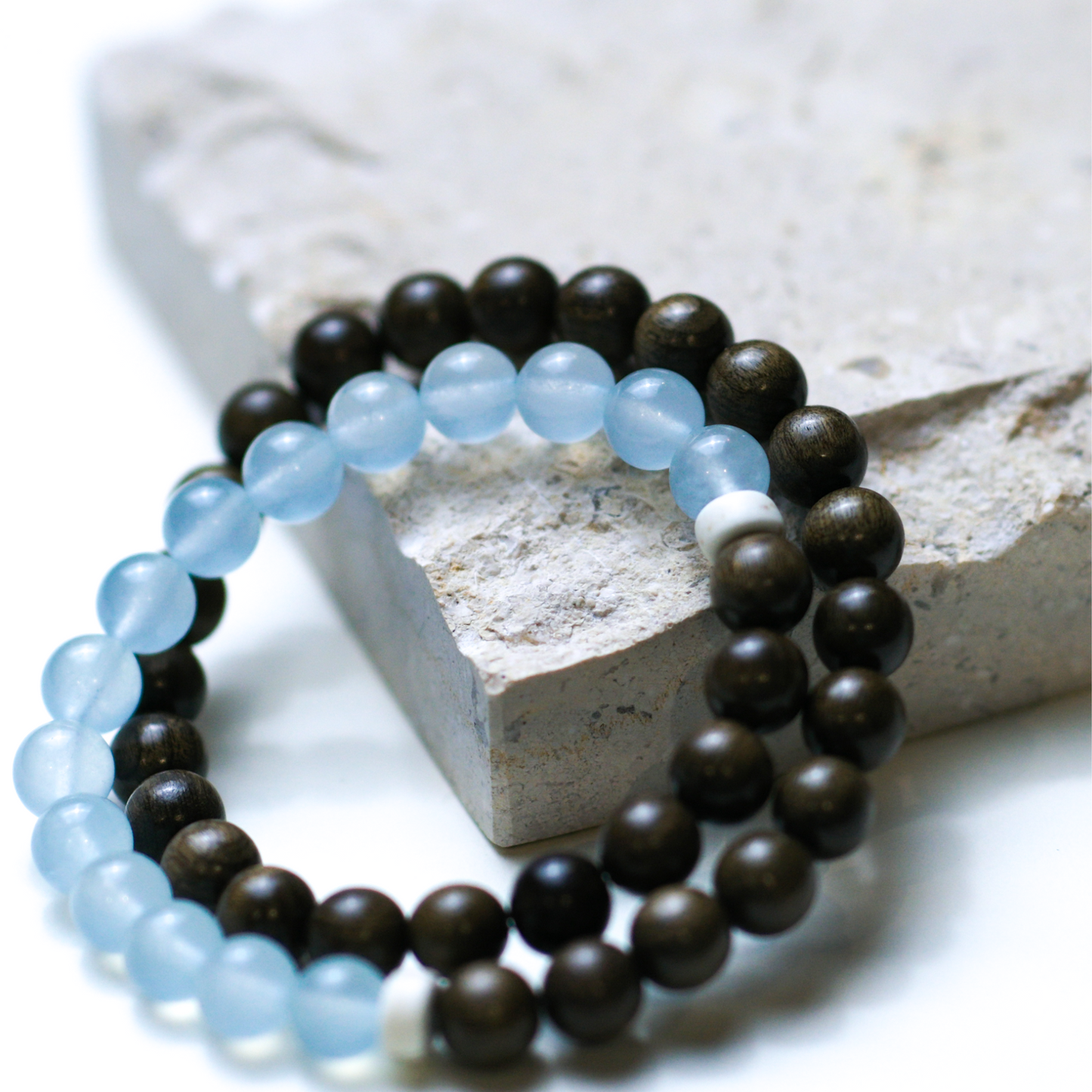 Prosperity Wood and Chalcedony Bracelet