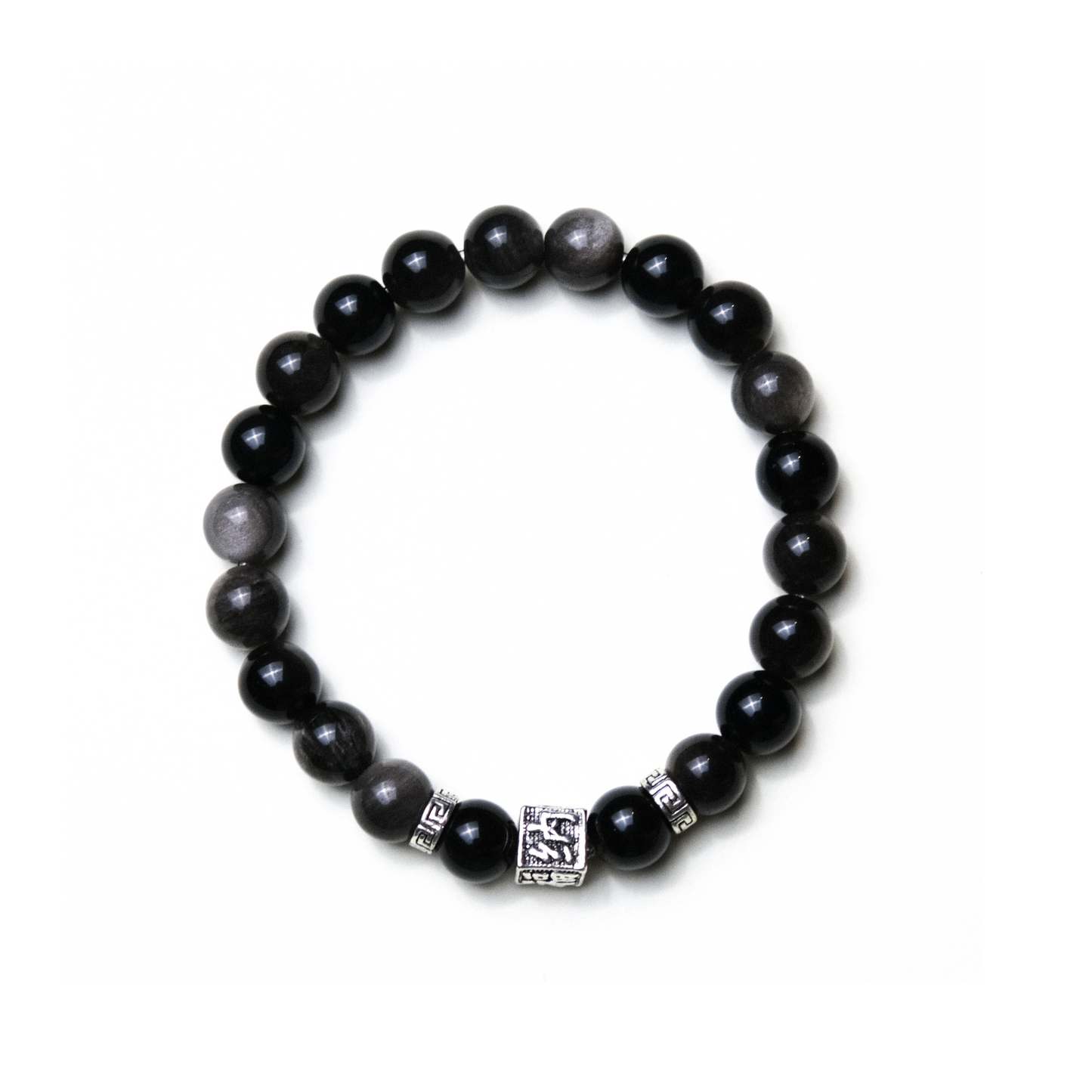 Tibetan Silver Sheen Obsidian Protection Bracelet