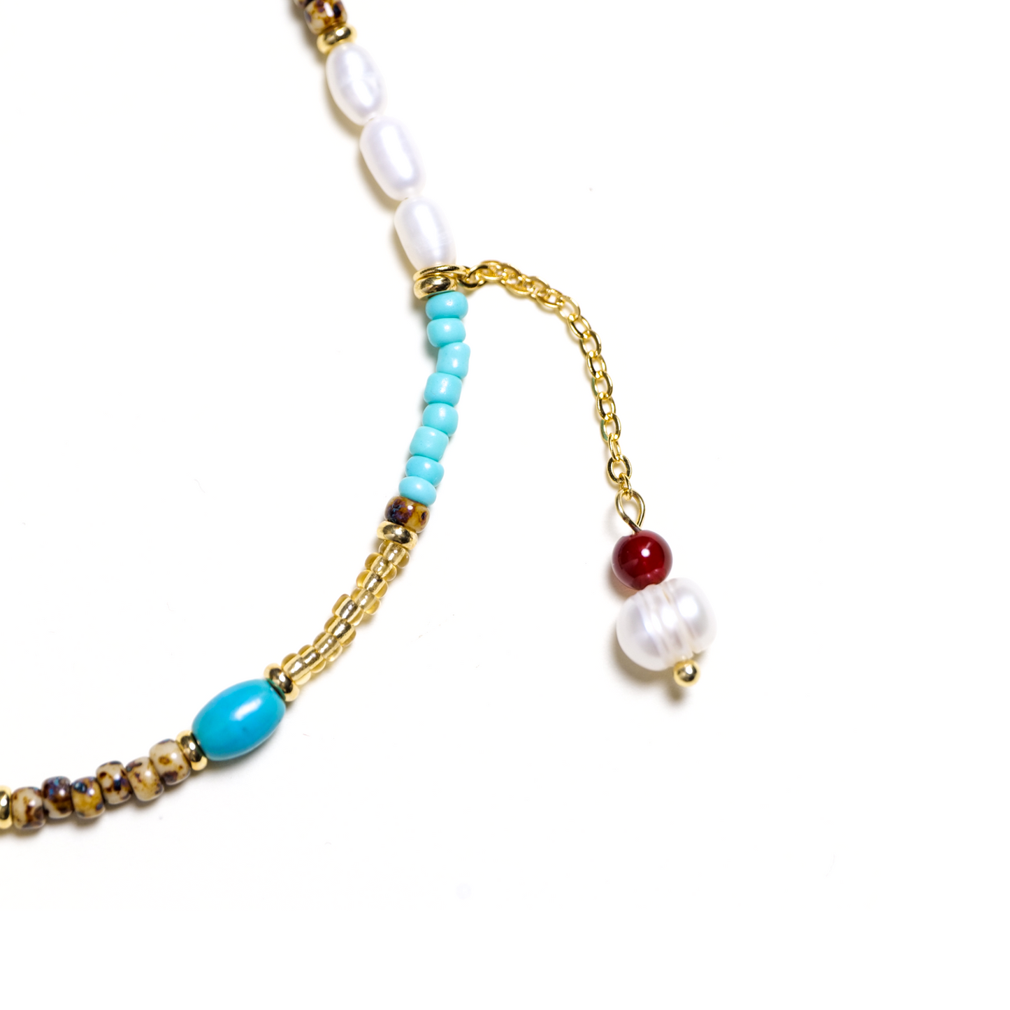 Turquoise and Pearl Buddhist Prayer Bead Necklace