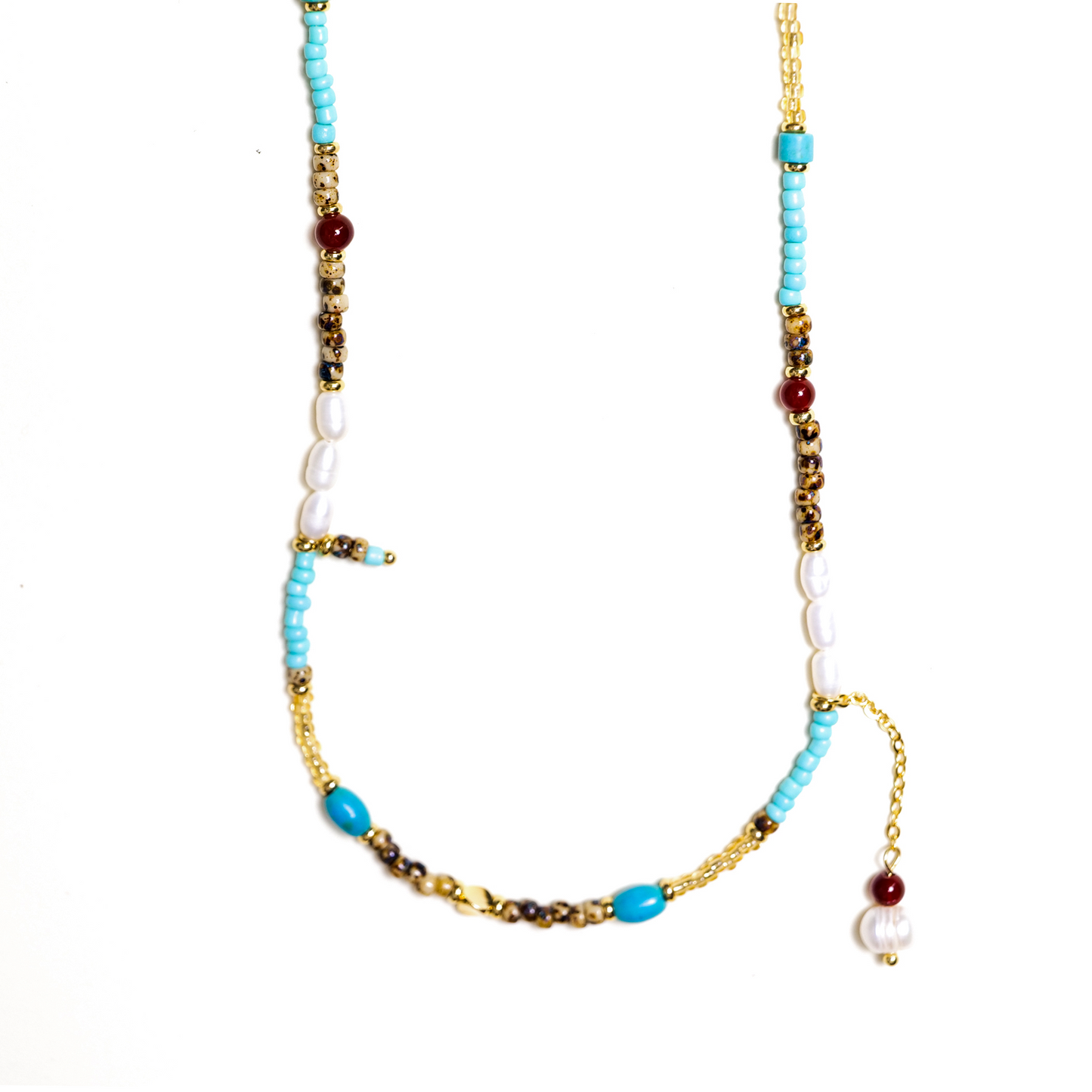 Turquoise and Pearl Buddhist Prayer Bead Necklace