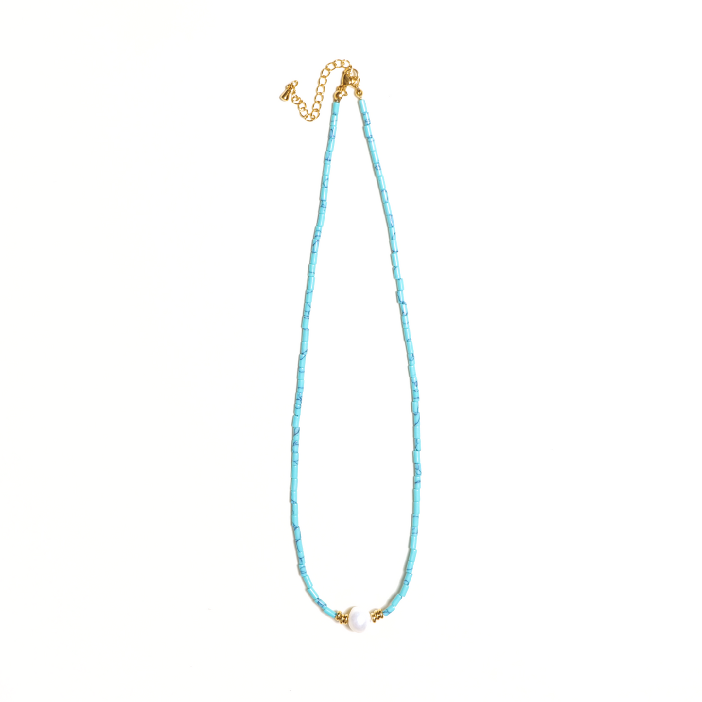 Turquoise and Pearl Necklace with Gold Accents